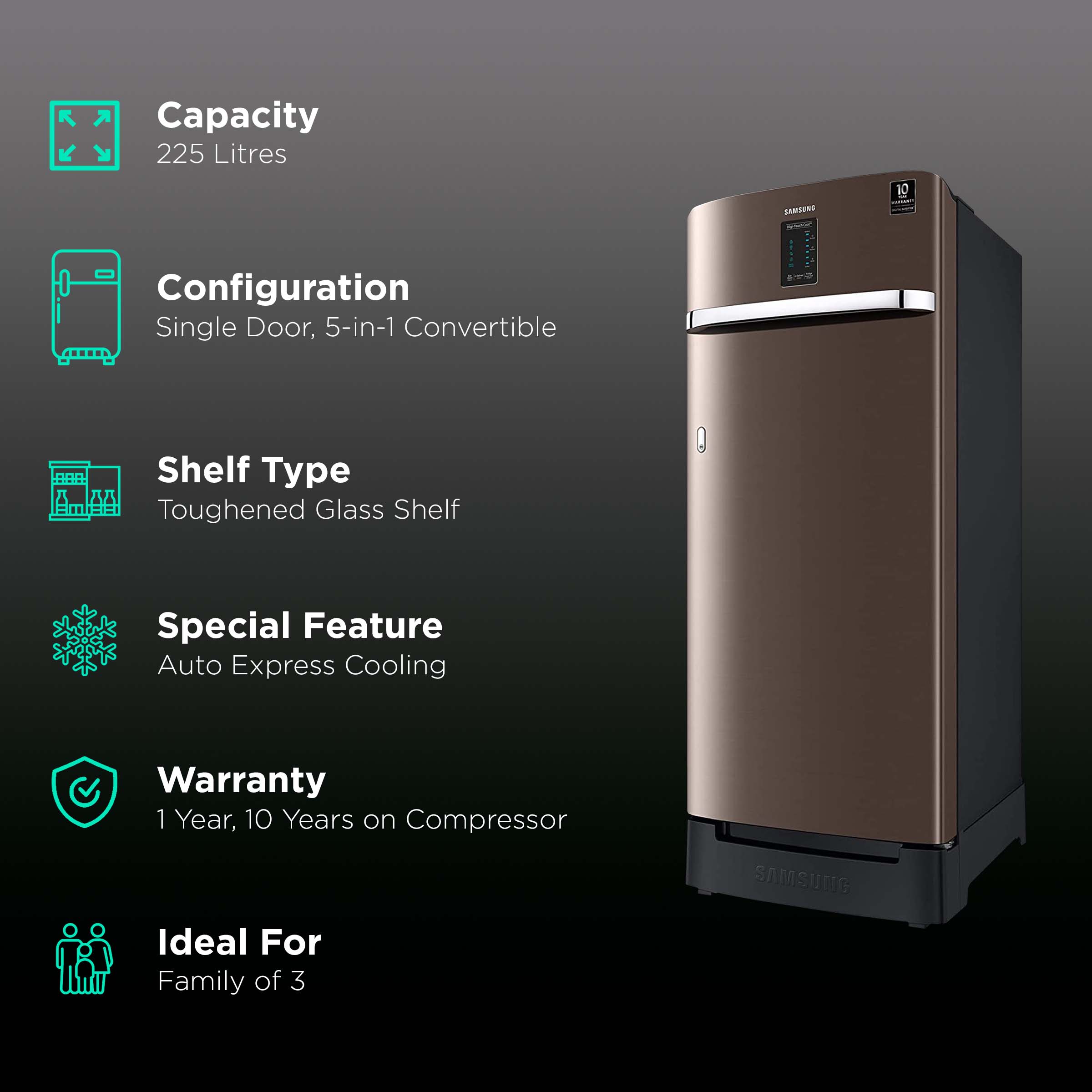 Samsung 225 ltr refrigerator deals 3 star